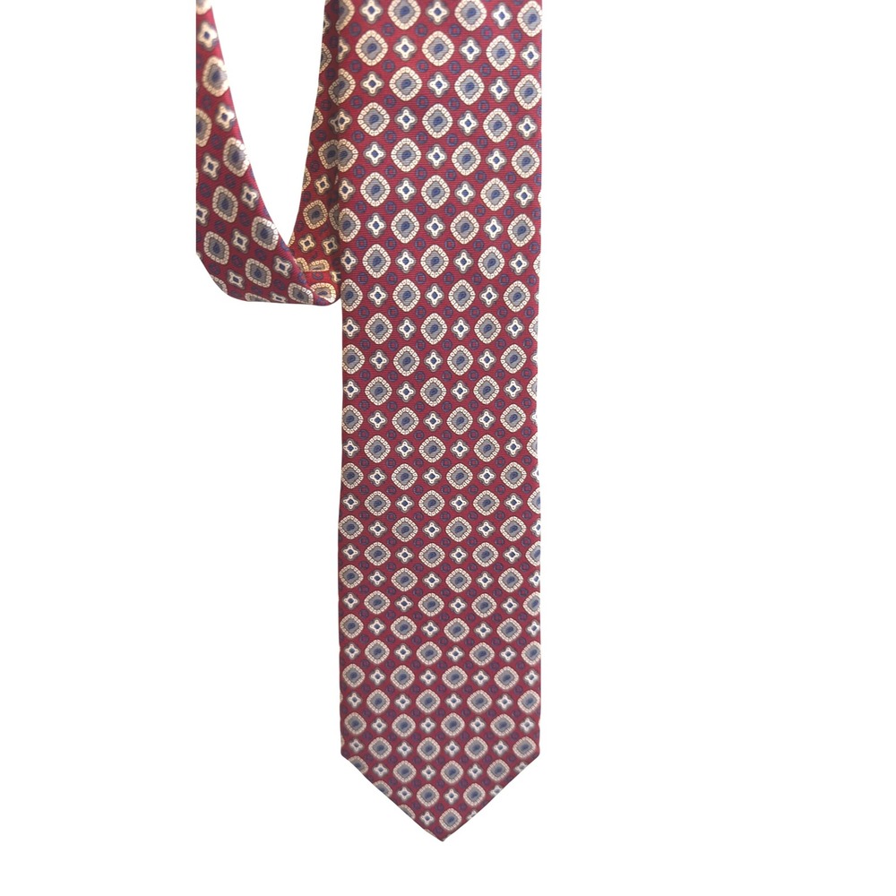 Liberty of London Men's Silk Tie Burgundy‎ Diamond Geometric Pattern 56"L 3.25;W